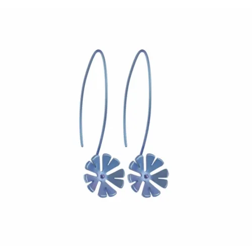 Large Ten Petal Light Blue Flower Hook Drop Earrings